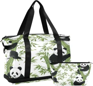 Kigai Cute Panda Gym Bag for Women & Men,Waterproof Weekender Overnight Bag with Shoes Compartment Sports Duffel Bag for Gym Yoga Swimming Camping
