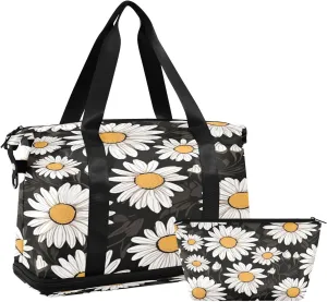 Kigai Daisy Gym Bag for Women & Men,Waterproof Weekender Overnight Bag with Shoes Compartment Sports Duffel Bag for Gym Yoga Swimming Camping