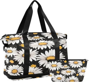 Kigai Daisy Gym Bag for Women & Men,Waterproof Weekender Overnight Bag with Shoes Compartment Sports Duffel Bag for Gym Yoga Swimming Camping