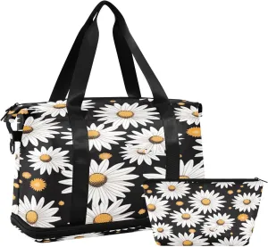 Kigai Daisy Gym Bag for Women & Men,Waterproof Weekender Overnight Bag with Shoes Compartment Sports Duffel Bag for Gym Yoga Swimming Camping