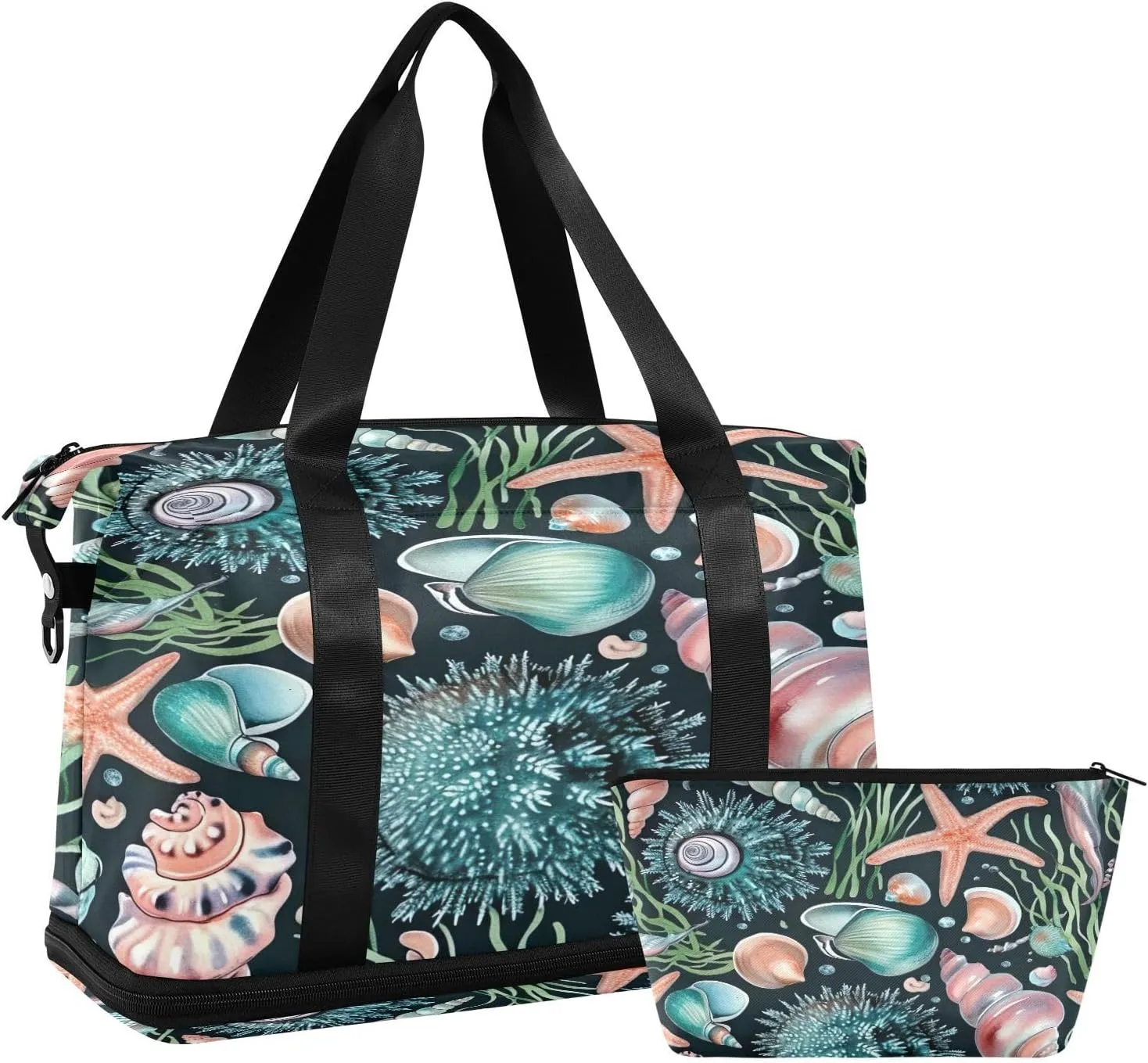 Kigai Eahorse Coral Gym Bag for Women & Men,Waterproof Weekender Overnight Bag with Shoes Compartment Sports Duffel Bag for Gym Yoga Swimming Camping