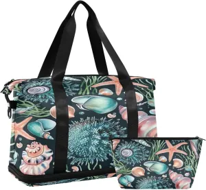 Kigai Eahorse Coral Gym Bag for Women & Men,Waterproof Weekender Overnight Bag with Shoes Compartment Sports Duffel Bag for Gym Yoga Swimming Camping