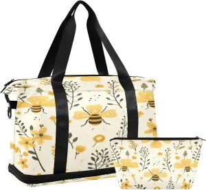 Kigai Fflower Leaves Gym Bag for Women & Men,Waterproof Weekender Overnight Bag with Shoes Compartment Sports Duffel Bag for Gym Yoga Swimming Camping