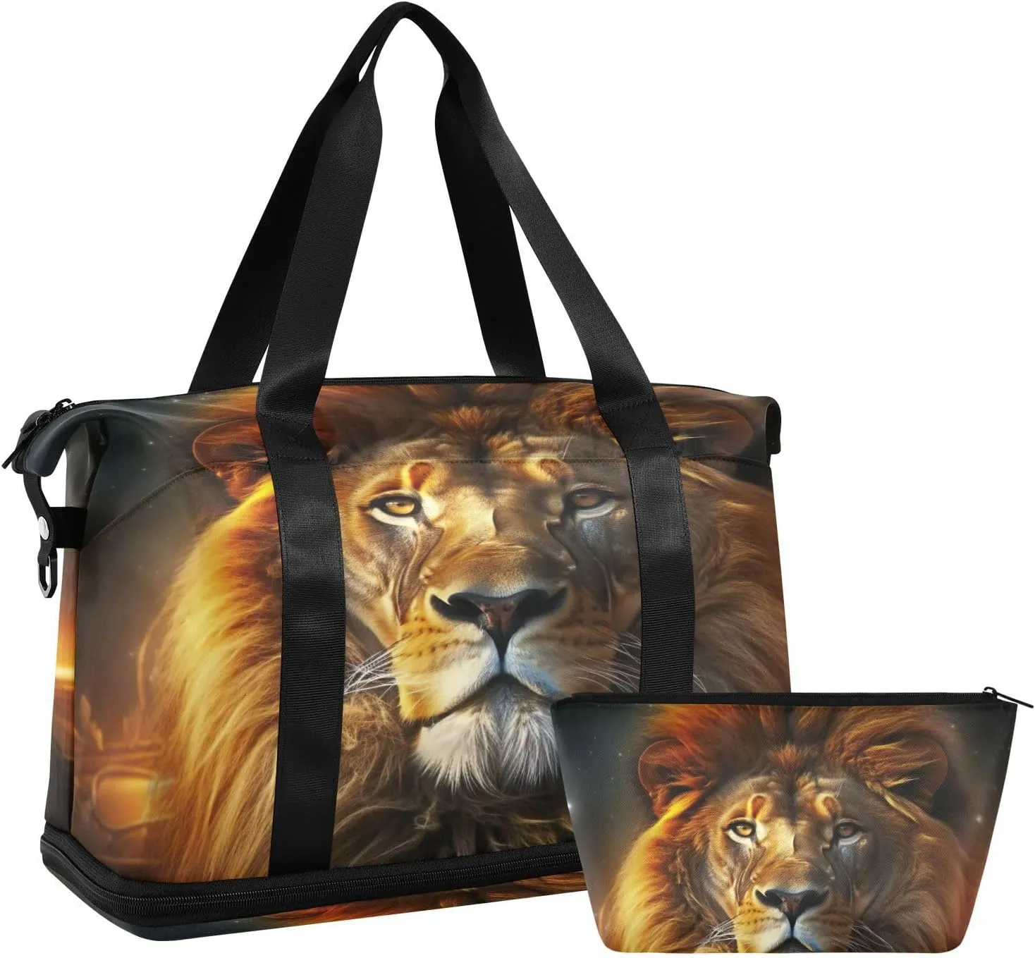 Kigai Fierce Lion Gym Bag for Women & Men,Waterproof Weekender Overnight Bag with Shoes Compartment Sports Duffel Bag for Gym Yoga Swimming Camping