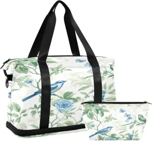 Kigai Flower Bird Gym Bag for Women & Men,Waterproof Weekender Overnight Bag with Shoes Compartment Sports Duffel Bag for Gym Yoga Swimming Camping