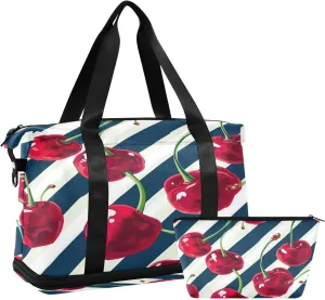 Kigai Fruit Stripe Gym Bag for Women & Men,Waterproof Weekender Overnight Bag with Shoes Compartment Sports Duffel Bag for Gym Yoga Swimming Camping
