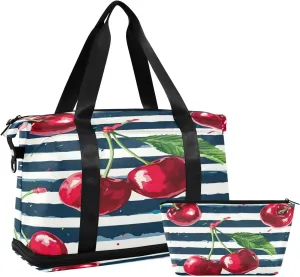 Kigai Fruit Stripe Gym Bag for Women & Men,Waterproof Weekender Overnight Bag with Shoes Compartment Sports Duffel Bag for Gym Yoga Swimming Camping