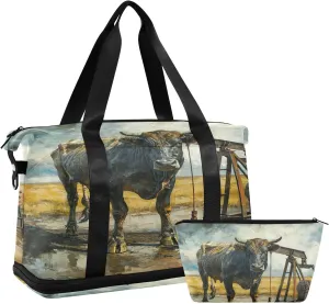 Kigai Funny Cow Gym Bag for Women & Men,Waterproof Weekender Overnight Bag with Shoes Compartment Sports Duffel Bag for Gym Yoga Swimming Camping
