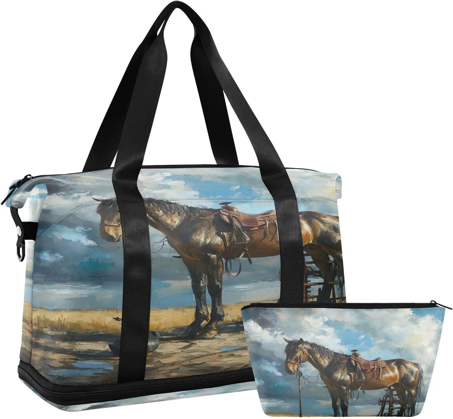 Kigai Funny Horse Gym Bag for Women & Men,Waterproof Weekender Overnight Bag with Shoes Compartment Sports Duffel Bag for Gym Yoga Swimming Camping