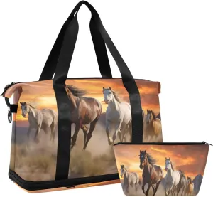 Kigai Horse Gym Bag for Women & Men,Waterproof Weekender Overnight Bag with Shoes Compartment Sports Duffel Bag for Gym Yoga Swimming Camping