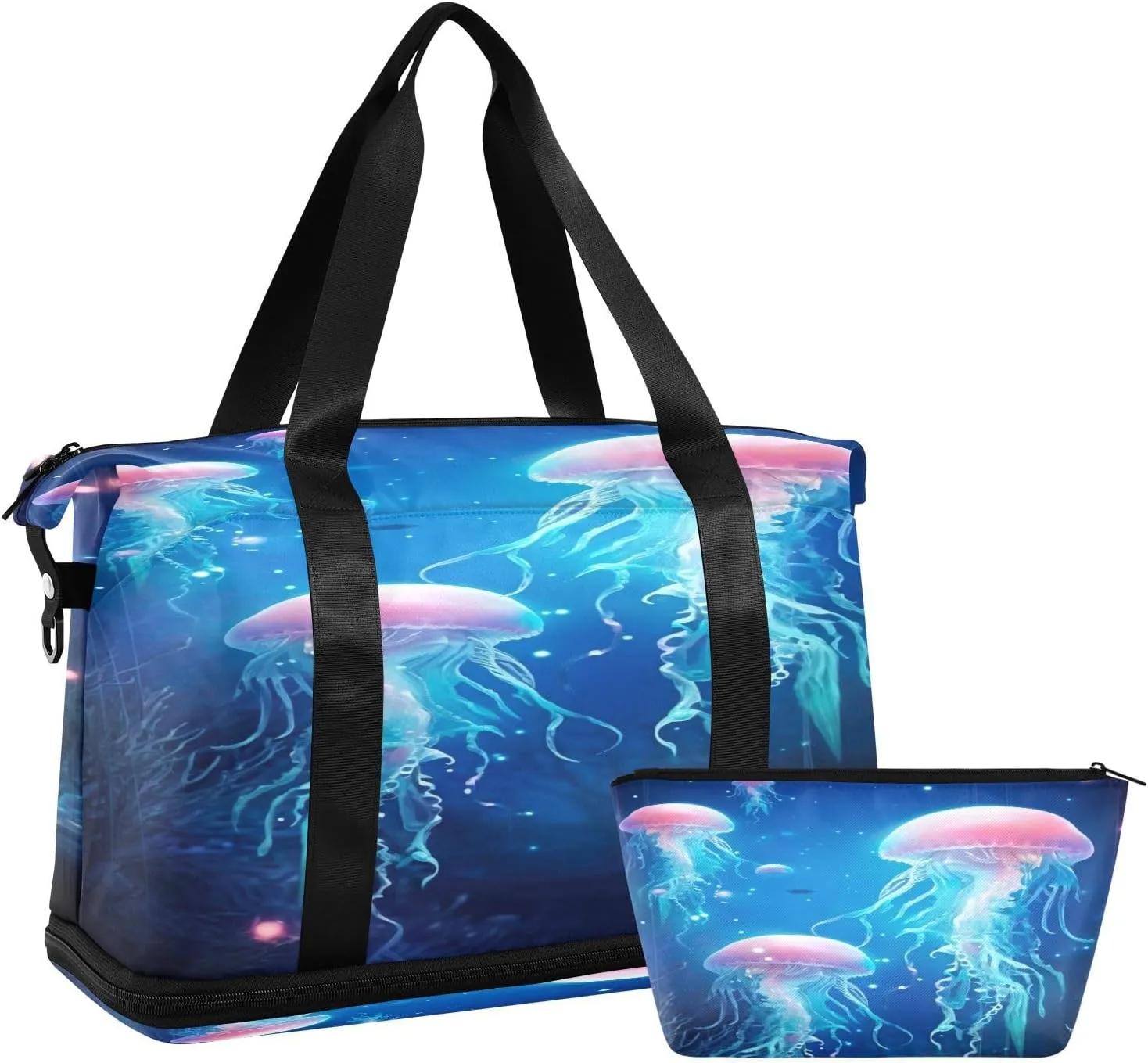 Kigai Jellyfish Gym Bag for Women & Men,Waterproof Weekender Overnight Bag with Shoes Compartment Sports Duffel Bag for Gym Yoga Swimming Camping