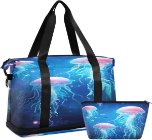Kigai Jellyfish Gym Bag for Women & Men,Waterproof Weekender Overnight Bag with Shoes Compartment Sports Duffel Bag for Gym Yoga Swimming Camping
