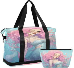 Kigai Mermaid Gym Bag for Women & Men,Waterproof Weekender Overnight Bag with Shoes Compartment Sports Duffel Bag for Gym Yoga Swimming Camping