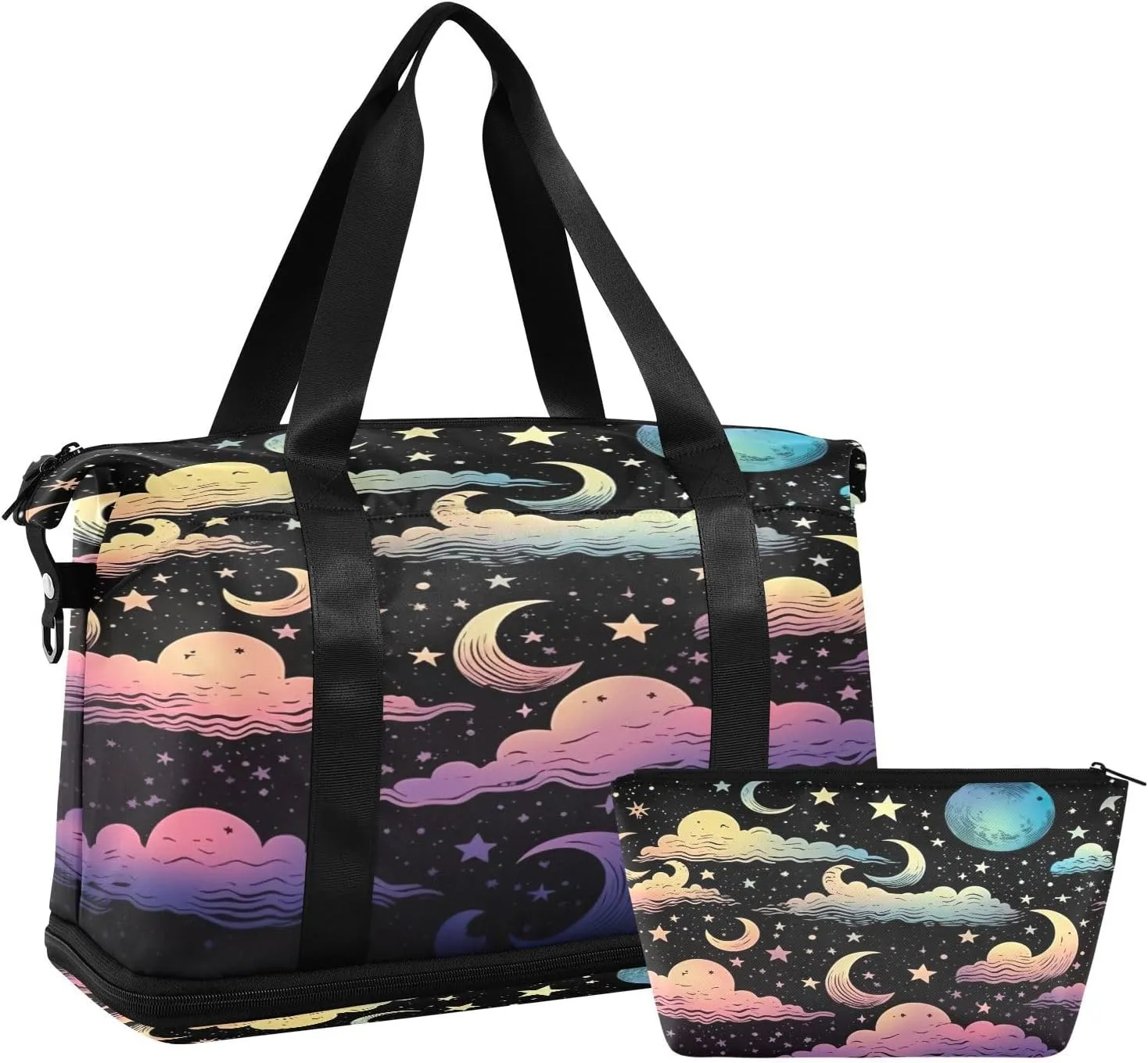 Kigai Moon Clouds Gym Bag for Women & Men,Waterproof Weekender Overnight Bag with Shoes Compartment Sports Duffel Bag for Gym Yoga Swimming Camping