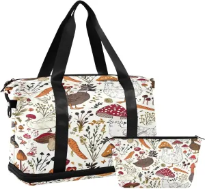 Kigai Mushroom Ducks Gym Bag for Women & Men,Waterproof Weekender Overnight Bag with Shoes Compartment Sports Duffel Bag for Gym Yoga Swimming Camping