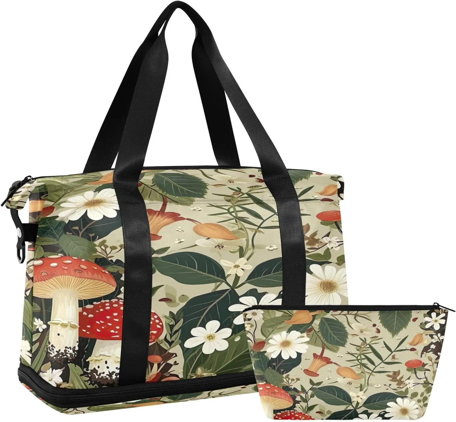 Kigai Mushroom Flower Gym Bag for Women & Men,Waterproof Weekender Overnight Bag with Shoes Compartment Sports Duffel Bag for Gym Yoga Swimming Camping