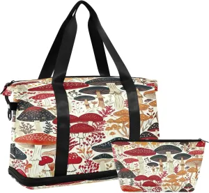 Kigai Mushroom Gym Bag for Women & Men,Waterproof Weekender Overnight Bag with Shoes Compartment Sports Duffel Bag for Gym Yoga Swimming Camping