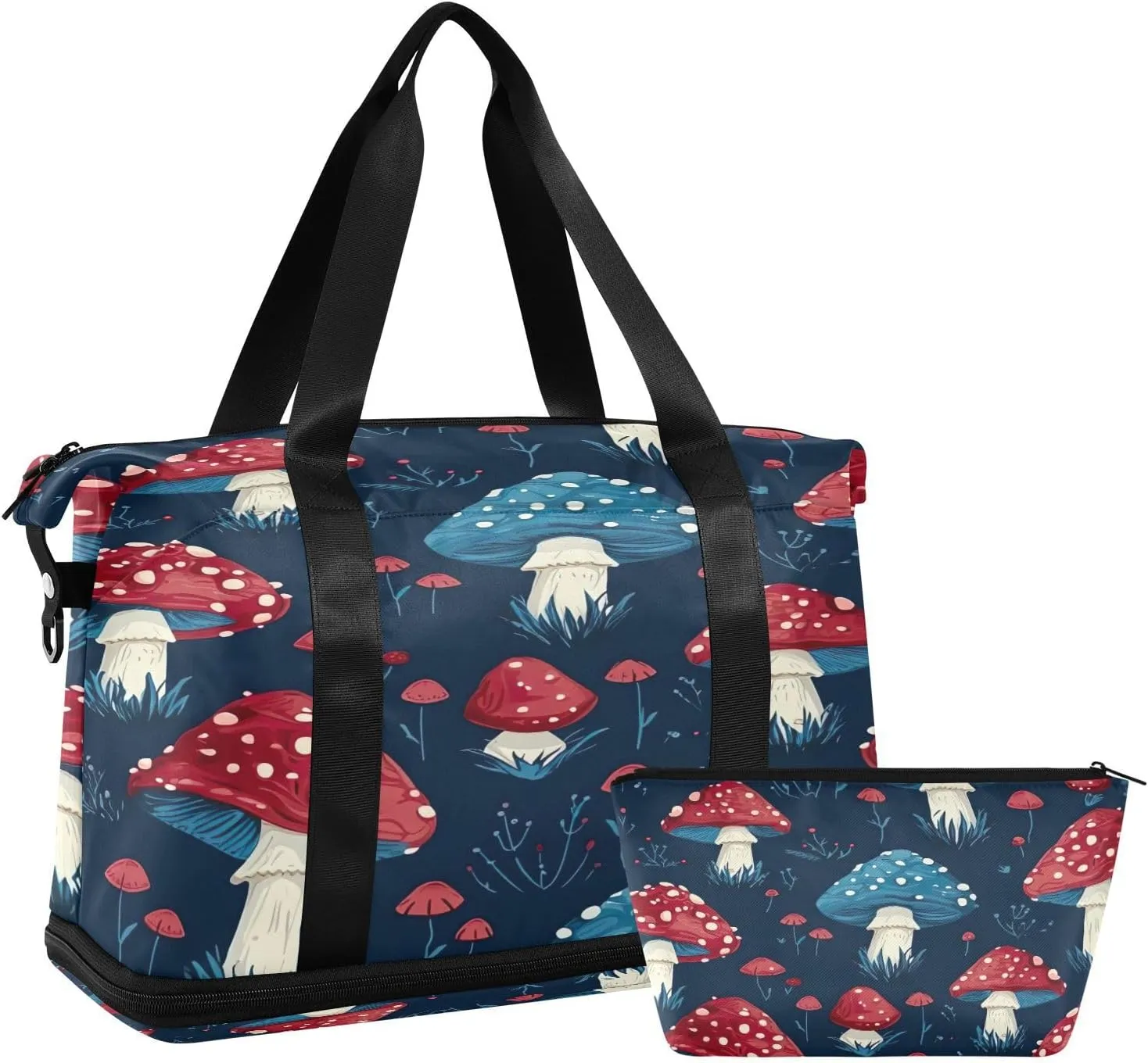 Kigai Mushroom Gym Bag for Women & Men,Waterproof Weekender Overnight Bag with Shoes Compartment Sports Duffel Bag for Gym Yoga Swimming Camping