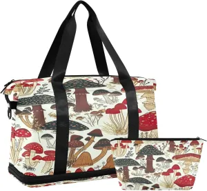 Kigai Mushroom Gym Bag for Women & Men,Waterproof Weekender Overnight Bag with Shoes Compartment Sports Duffel Bag for Gym Yoga Swimming Camping
