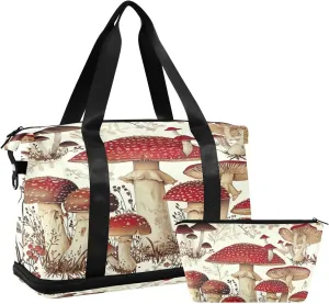 Kigai Mushroom Gym Bag for Women & Men,Waterproof Weekender Overnight Bag with Shoes Compartment Sports Duffel Bag for Gym Yoga Swimming Camping