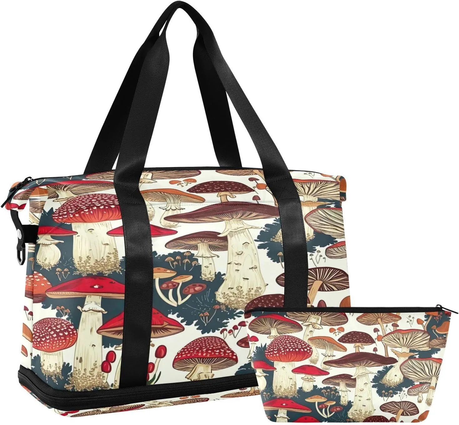 Kigai Mushrooms Gym Bag for Women & Men,Waterproof Weekender Overnight Bag with Shoes Compartment Sports Duffel Bag for Gym Yoga Swimming Camping