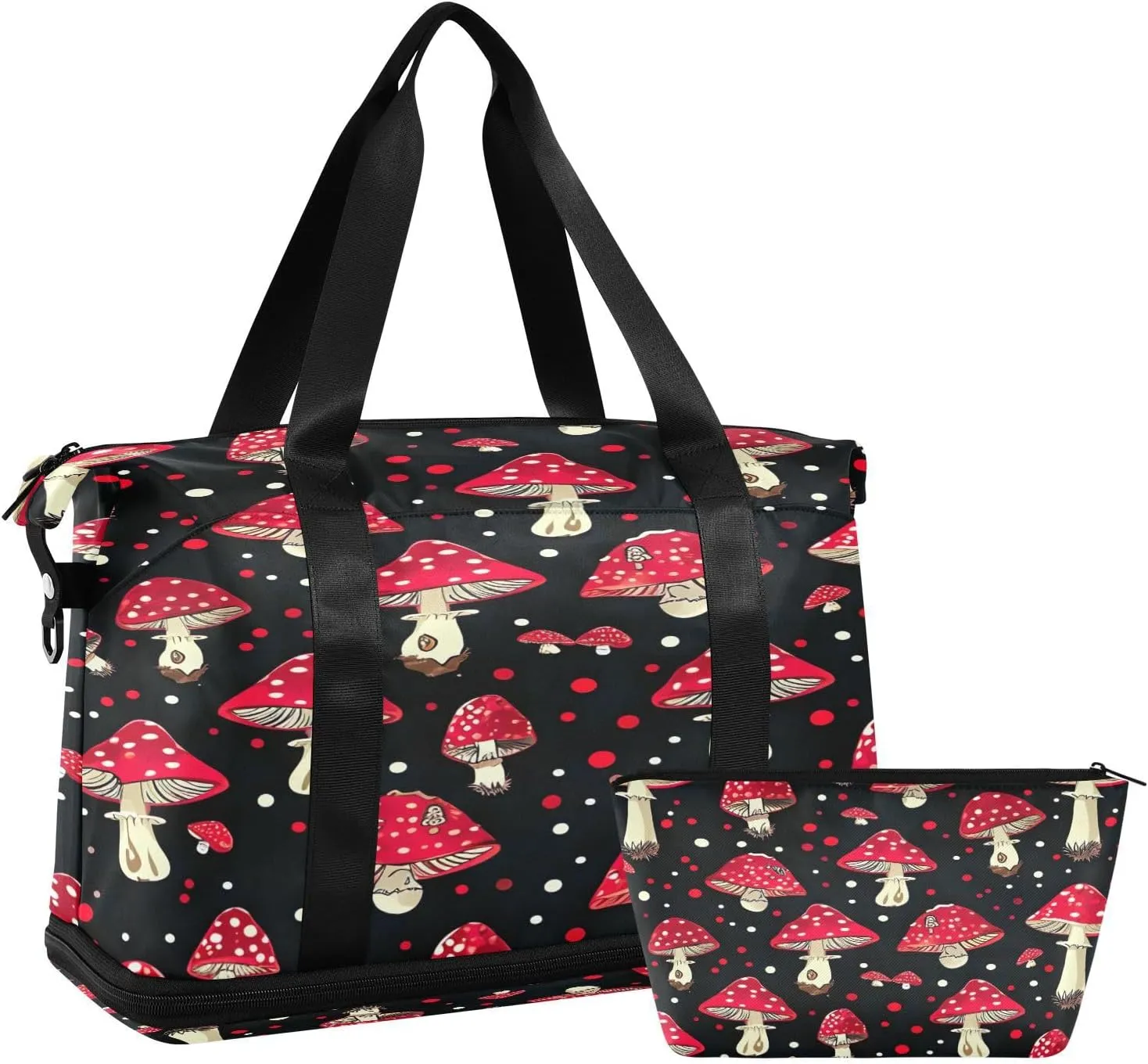 Kigai Red Mushroom Gym Bag for Women & Men,Waterproof Weekender Overnight Bag with Shoes Compartment Sports Duffel Bag for Gym Yoga Swimming Camping