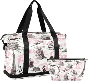 Kigai Romantic Paris Gym Bag for Women & Men,Waterproof Weekender Overnight Bag with Shoes Compartment Sports Duffel Bag for Gym Yoga Swimming Camping