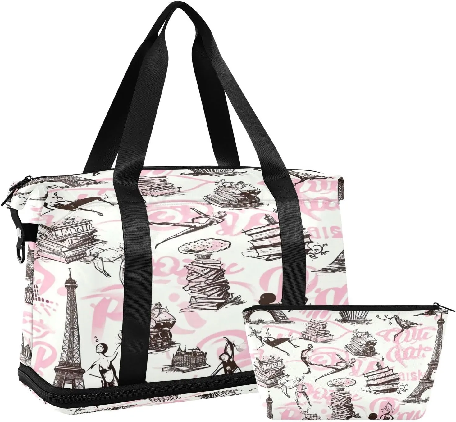 Kigai Romantic Paris Gym Bag for Women & Men,Waterproof Weekender Overnight Bag with Shoes Compartment Sports Duffel Bag for Gym Yoga Swimming Camping