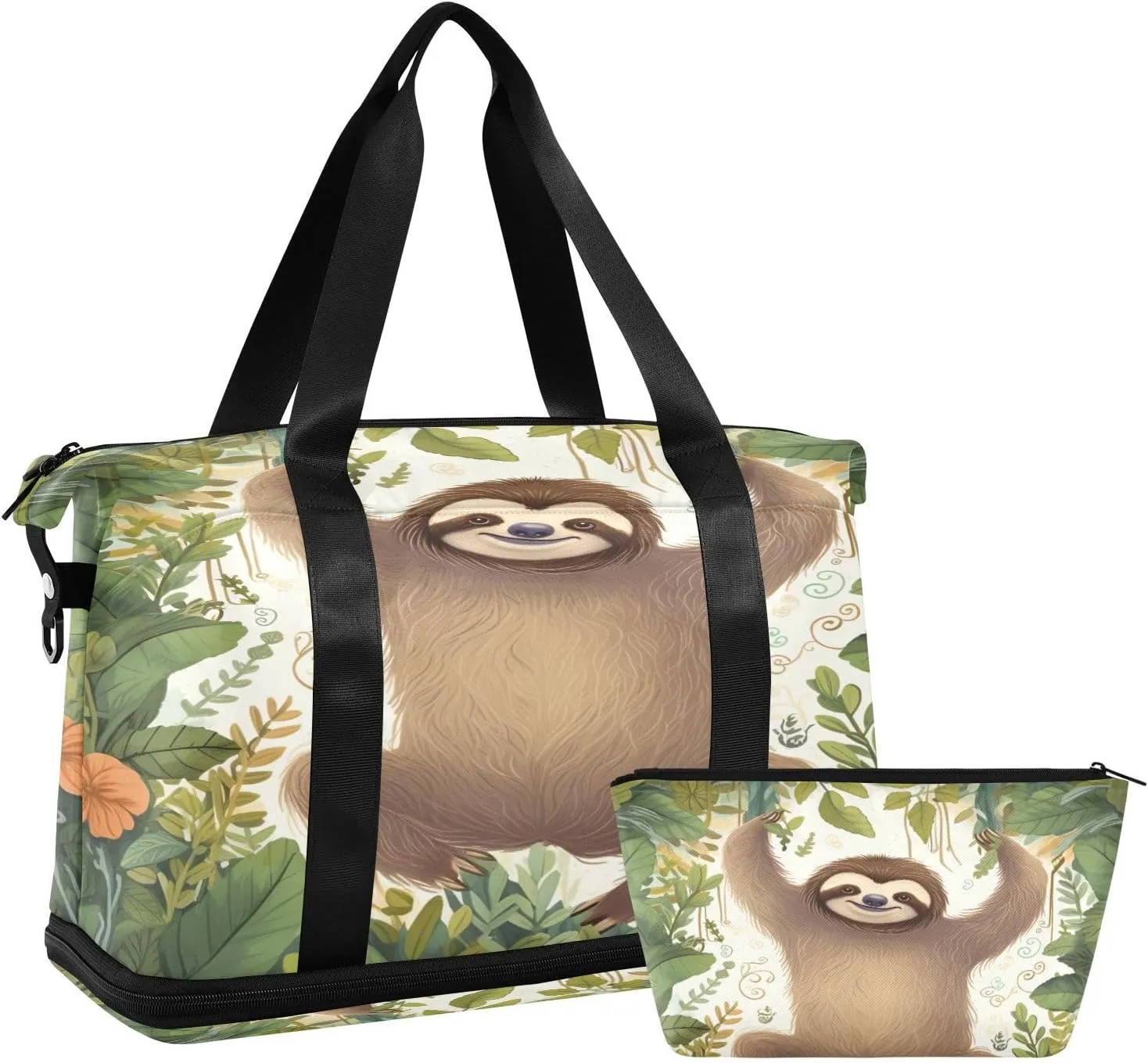 Kigai Sloth Gym Bag for Women & Men,Waterproof Weekender Overnight Bag with Shoes Compartment Sports Duffel Bag for Gym Yoga Swimming Camping