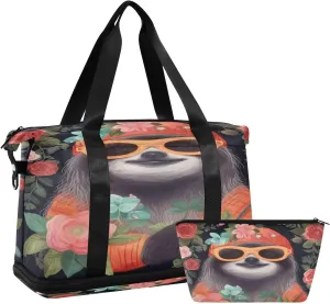 Kigai Sloth Gym Bag for Women & Men,Waterproof Weekender Overnight Bag with Shoes Compartment Sports Duffel Bag for Gym Yoga Swimming Camping