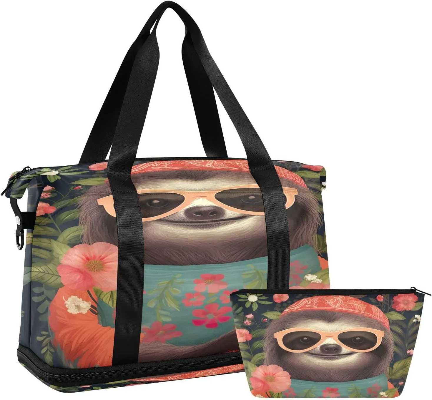Kigai Sloth Gym Bag for Women & Men,Waterproof Weekender Overnight Bag with Shoes Compartment Sports Duffel Bag for Gym Yoga Swimming Camping