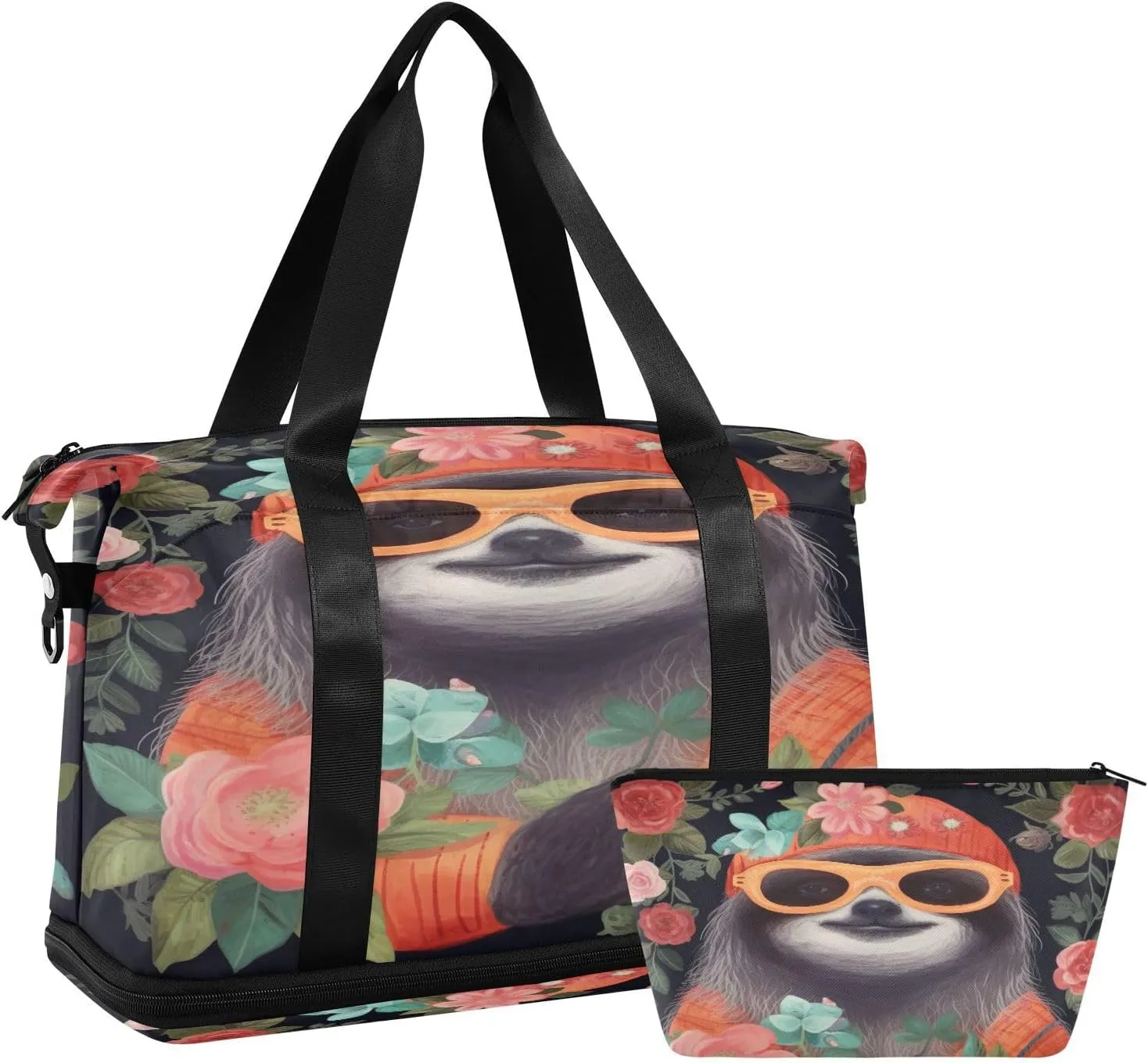 Kigai Sloth Gym Bag for Women & Men,Waterproof Weekender Overnight Bag with Shoes Compartment Sports Duffel Bag for Gym Yoga Swimming Camping