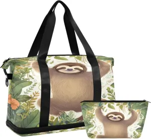 Kigai Sloth Gym Bag for Women & Men,Waterproof Weekender Overnight Bag with Shoes Compartment Sports Duffel Bag for Gym Yoga Swimming Camping