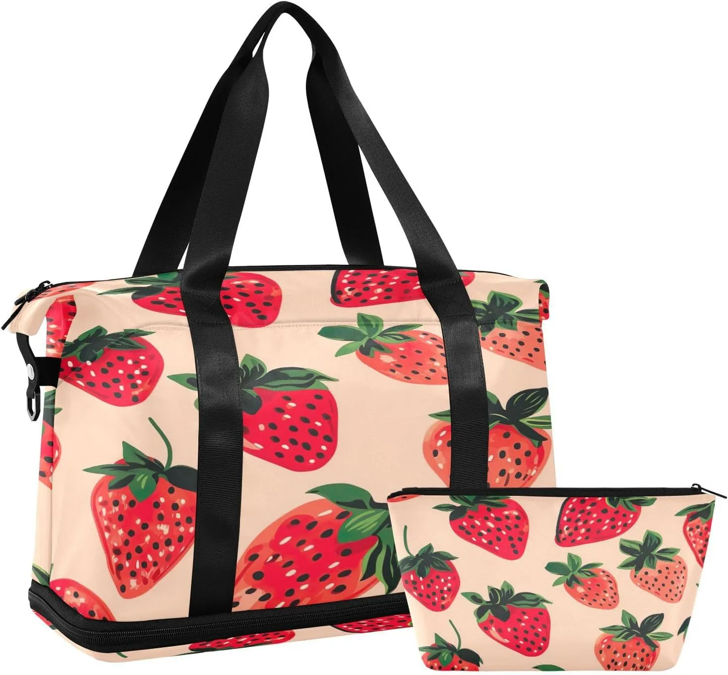 Kigai Strawberry Gym Bag for Women & Men,Waterproof Weekender Overnight Bag with Shoes Compartment Sports Duffel Bag for Gym Yoga Swimming Camping