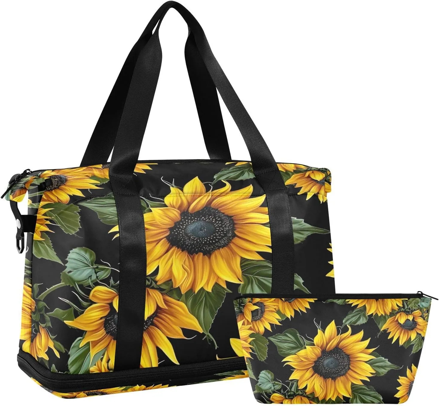Kigai Sunflowers Gym Bag for Women & Men,Waterproof Weekender Overnight Bag with Shoes Compartment Sports Duffel Bag for Gym Yoga Swimming Camping