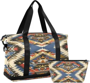 Kigai Tribal Pattern Gym Bag for Women & Men,Waterproof Weekender Overnight Bag with Shoes Compartment Sports Duffel Bag for Gym Yoga Swimming Camping