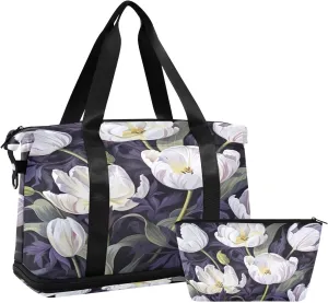 Kigai Tulip Gym Bag for Women & Men,Waterproof Weekender Overnight Bag with Shoes Compartment Sports Duffel Bag for Gym Yoga Swimming Camping