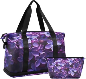 Kigai Violet Gym Bag for Women & Men,Waterproof Weekender Overnight Bag with Shoes Compartment Sports Duffel Bag for Gym Yoga Swimming Camping