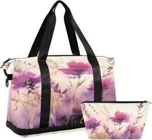 Kigai Watercolor Flowers Gym Bag for Women & Men,Waterproof Weekender Overnight Bag with Shoes Compartment Sports Duffel Bag for Gym Yoga Swimming Camping
