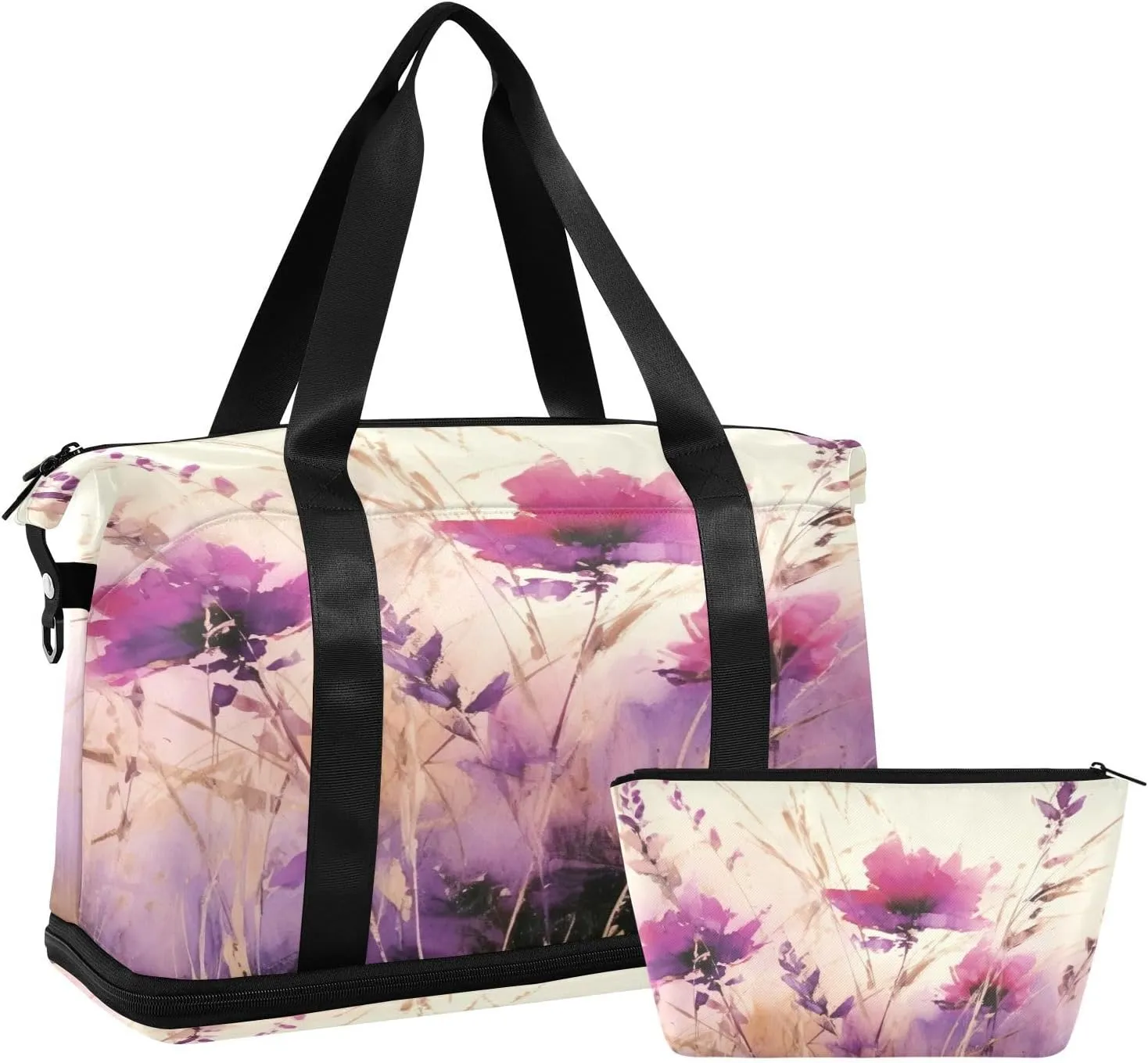Kigai Watercolor Flowers Gym Bag for Women & Men,Waterproof Weekender Overnight Bag with Shoes Compartment Sports Duffel Bag for Gym Yoga Swimming Camping