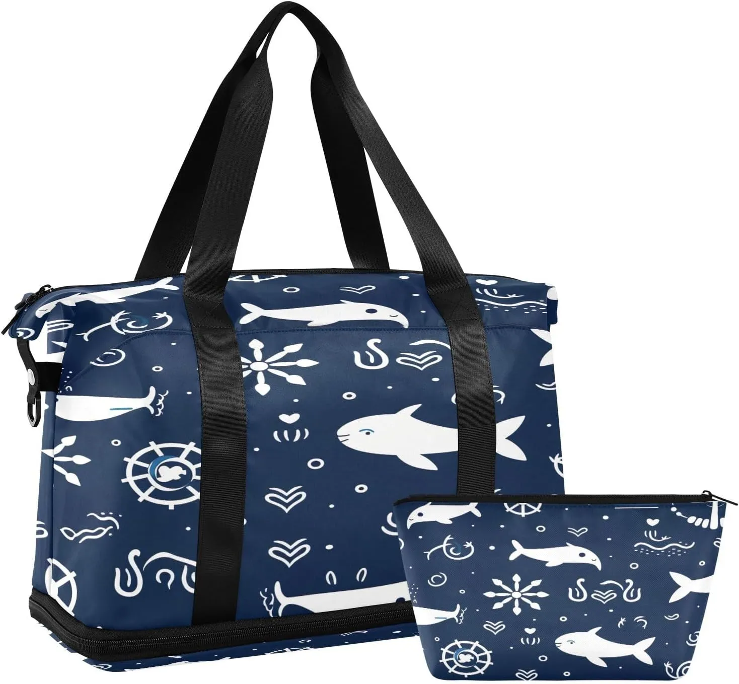 Kigai Whale Gym Bag for Women & Men,Waterproof Weekender Overnight Bag with Shoes Compartment Sports Duffel Bag for Gym Yoga Swimming Camping