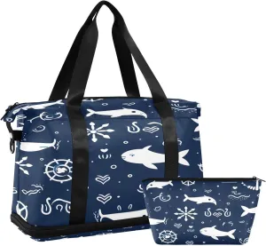 Kigai Whale Gym Bag for Women & Men,Waterproof Weekender Overnight Bag with Shoes Compartment Sports Duffel Bag for Gym Yoga Swimming Camping