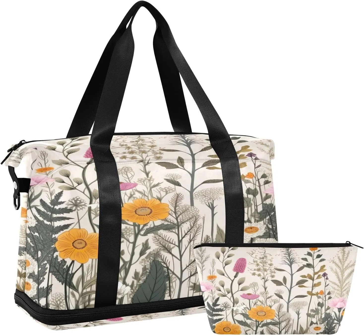 Kigai Wild Flower Gym Bag for Women & Men,Waterproof Weekender Overnight Bag with Shoes Compartment Sports Duffel Bag for Gym Yoga Swimming Camping