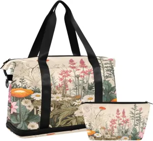 Kigai Wild Flower Gym Bag for Women & Men,Waterproof Weekender Overnight Bag with Shoes Compartment Sports Duffel Bag for Gym Yoga Swimming Camping