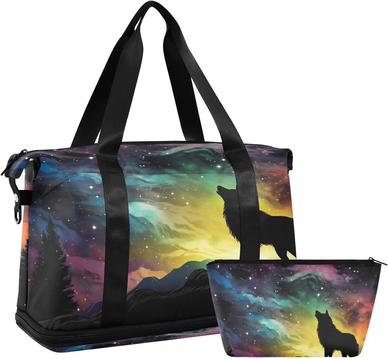 Kigai Wolf Gym Bag for Women & Men,Waterproof Weekender Overnight Bag with Shoes Compartment Sports Duffel Bag for Gym Yoga Swimming Camping