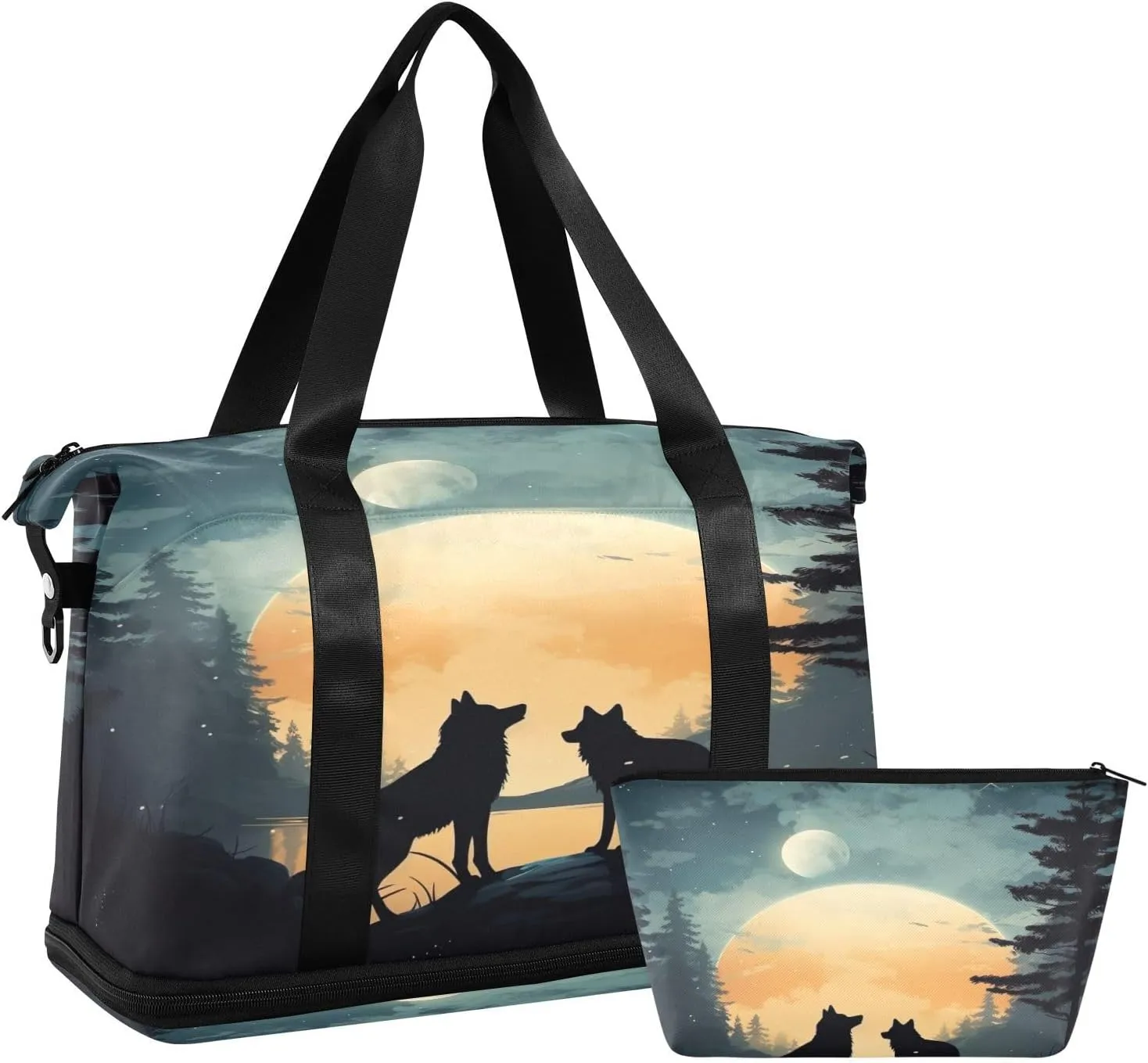 Kigai Wolf Gym Bag for Women & Men,Waterproof Weekender Overnight Bag with Shoes Compartment Sports Duffel Bag for Gym Yoga Swimming Camping