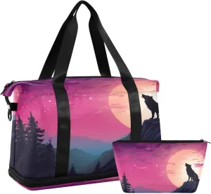 Kigai Wolf Gym Bag for Women & Men,Waterproof Weekender Overnight Bag with Shoes Compartment Sports Duffel Bag for Gym Yoga Swimming Camping