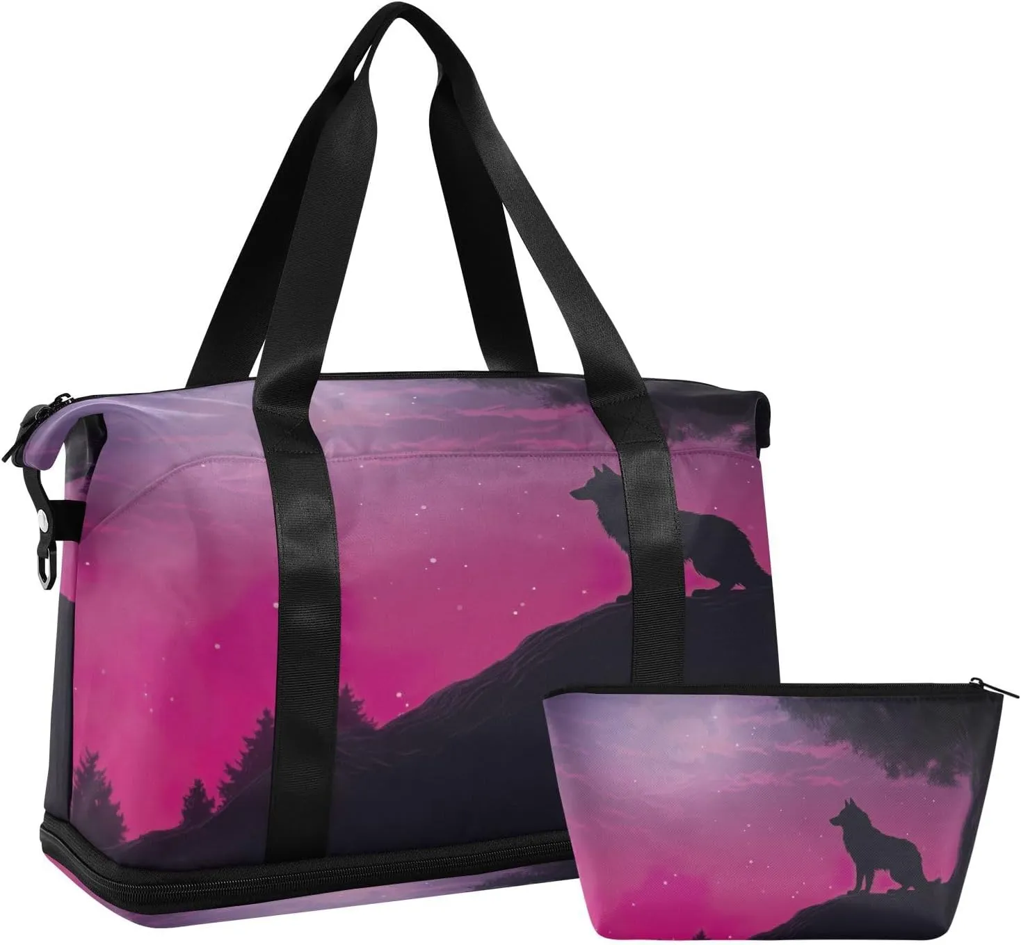 Kigai Wolf Gym Bag for Women & Men,Waterproof Weekender Overnight Bag with Shoes Compartment Sports Duffel Bag for Gym Yoga Swimming Camping