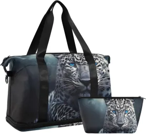 Kigai Wolf Gym Bag for Women & Men,Waterproof Weekender Overnight Bag with Shoes Compartment Sports Duffel Bag for Gym Yoga Swimming Camping