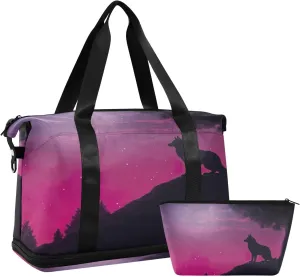 Kigai Wolf Gym Bag for Women & Men,Waterproof Weekender Overnight Bag with Shoes Compartment Sports Duffel Bag for Gym Yoga Swimming Camping